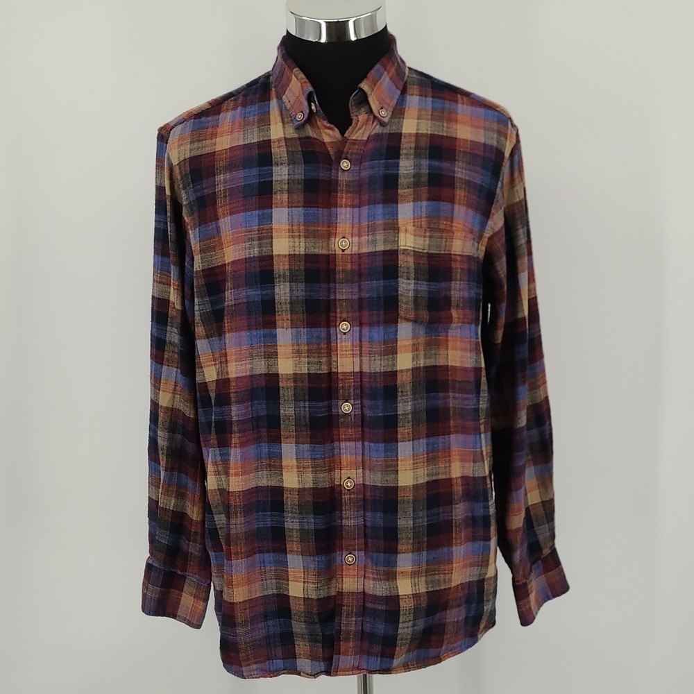 ROWM Mens Plaid Button Down Shirt Large Cotton Flannel Multi Color Long Sleeve